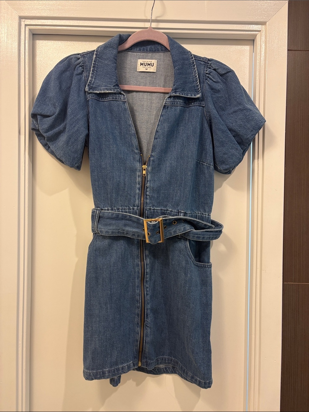 Show Me Your MuMu Puff-Sleeve Denim Mini Dress in Blue